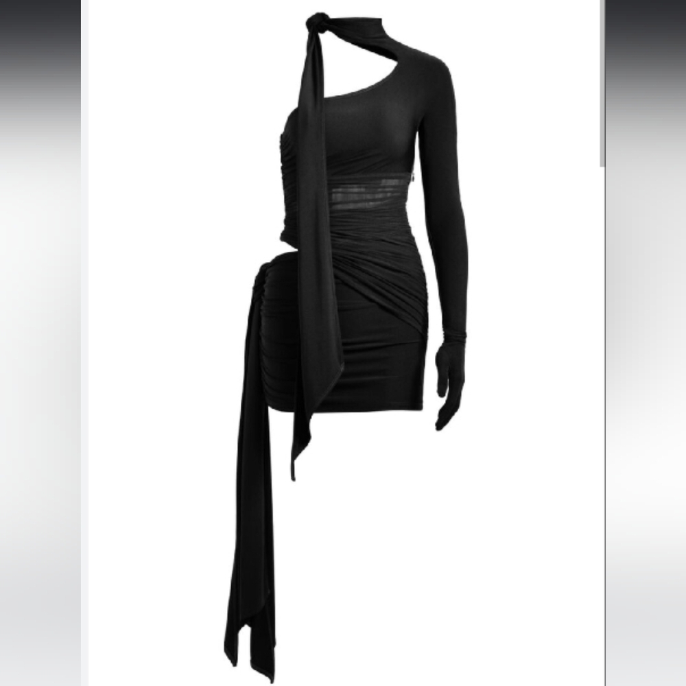 Mugler x HM Limited Edition gathered one-shoulder black mini dress, sz small NWT